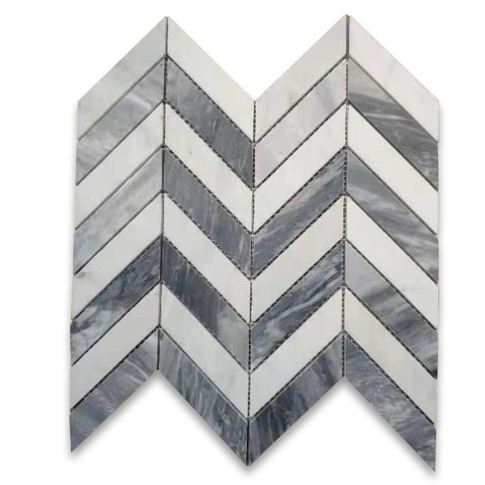 Carrara White Bardiglio Gray 1x3 Chevron Mosaic Tile Honed Marble From Italy with size 1000 X 1000