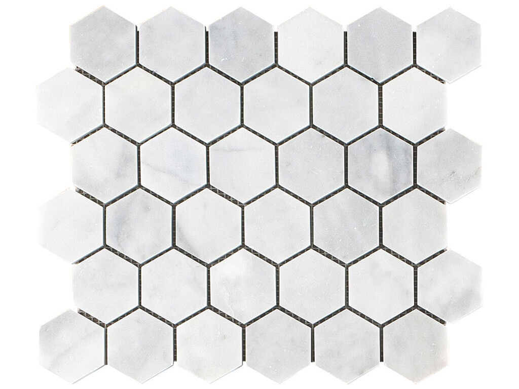 Carrara White Hexagon Marble Mosaic Polished with measurements 1024 X 768