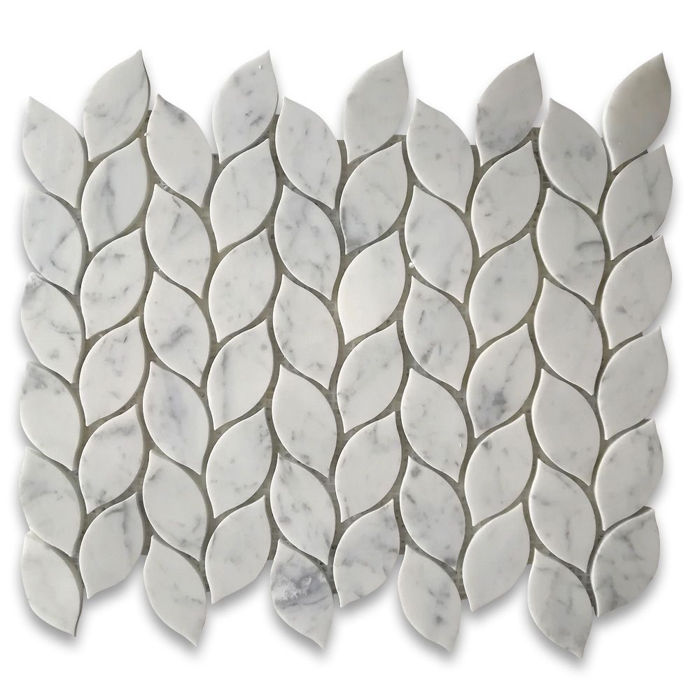 Carrara White Mini Leaf Shape Mosaic Tile Polished Marble From Italy with sizing 1000 X 1000