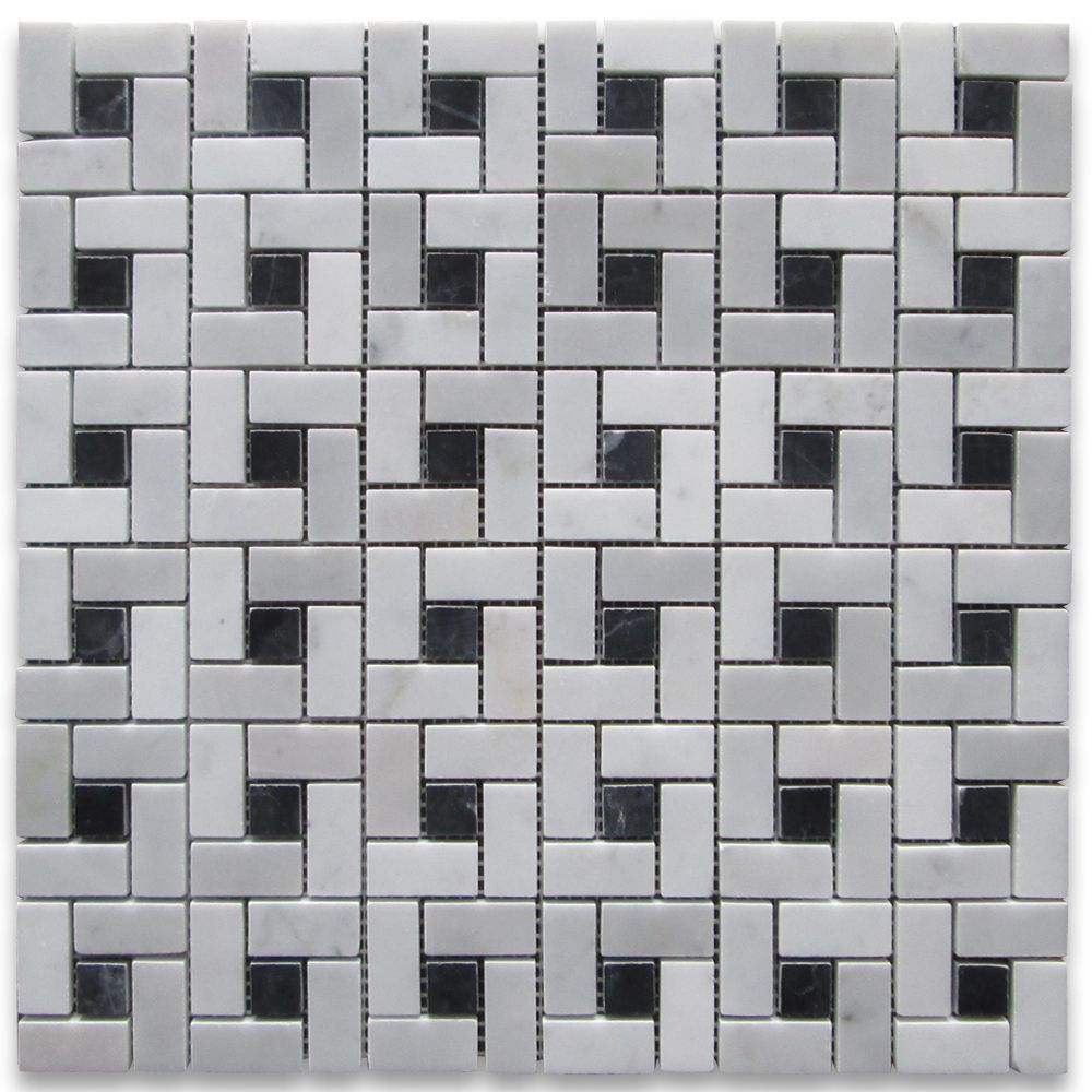 Carrara White Target Pinwheel Mosaic Tile W Black Dots Polished Marble From Italy regarding size 1000 X 1000