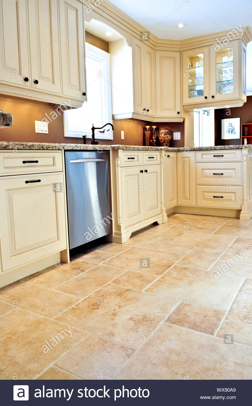 Ceramic Tile Floor In A Modern Luxury Kitchen Stock Photo throughout measurements 863 X 1390