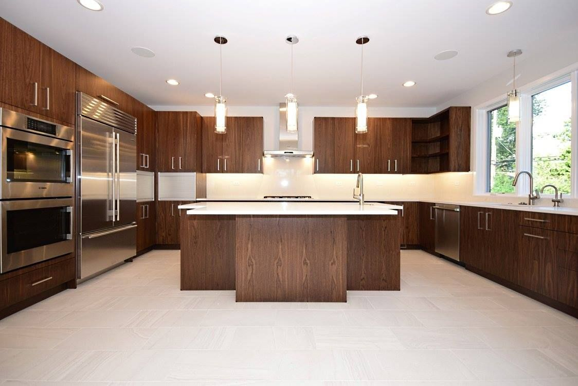 Classic Modern Kitchen With Walnut Cabinet White Quartz with regard to proportions 1124 X 750