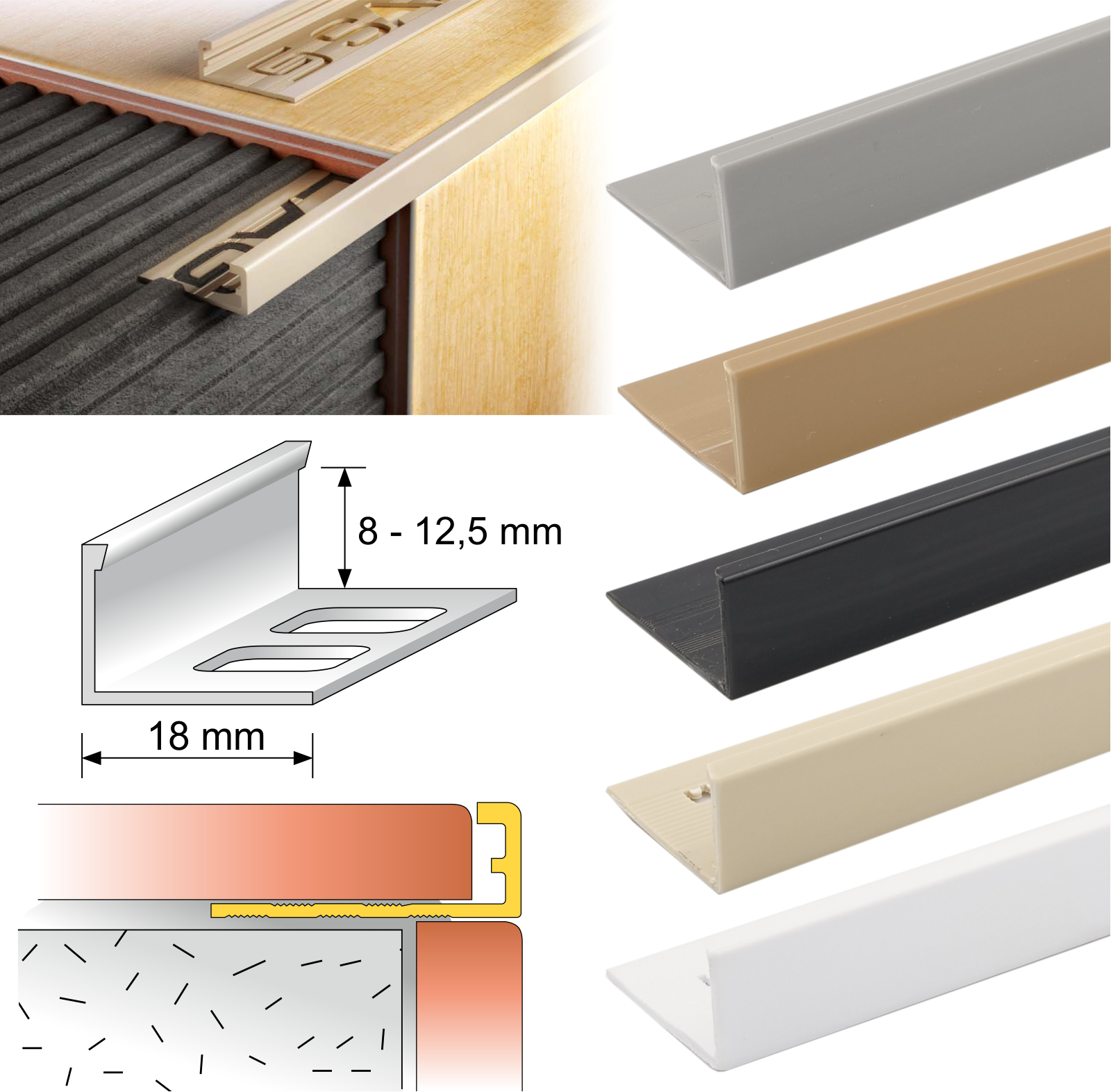 Details About Pvc Straight Edge L Shaped Tile Trim 8 10 12mm Depth Various Colours 25m intended for proportions 1600 X 1573