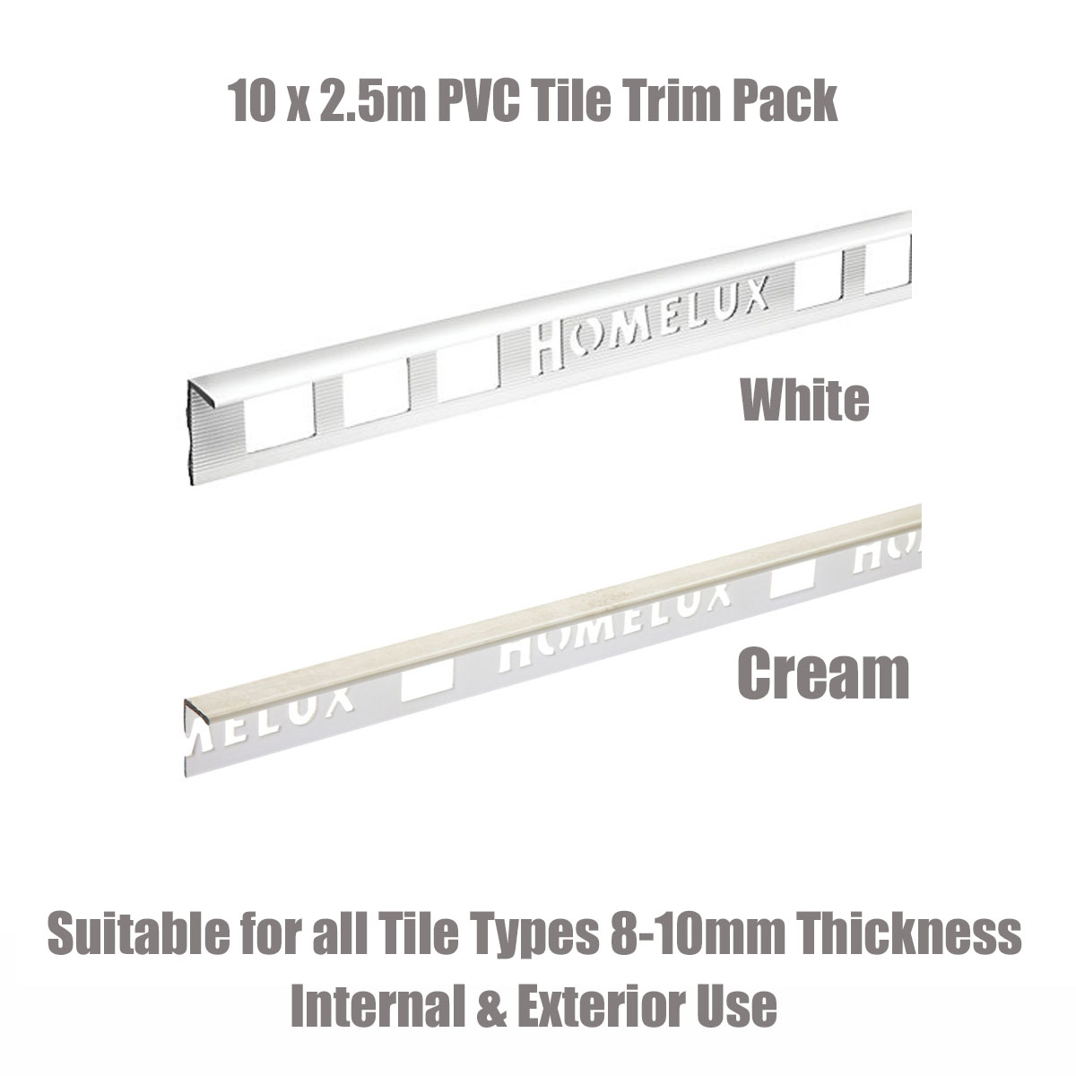 Details About Tile Trim 10 X 25m Pack 9mm Pvc White Or Cream Homelux All Tile Types 8 10mm for dimensions 1200 X 1200