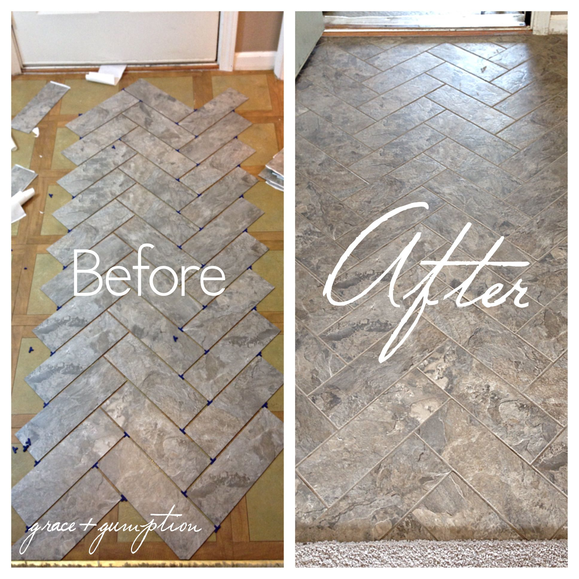 Diy Herringbone Peel N Stick Tile Floor Before And After regarding proportions 1936 X 1936