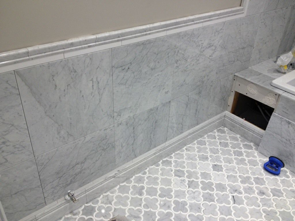 Edmonton Tile Install White Marble Bathroom intended for sizing 1024 X 768