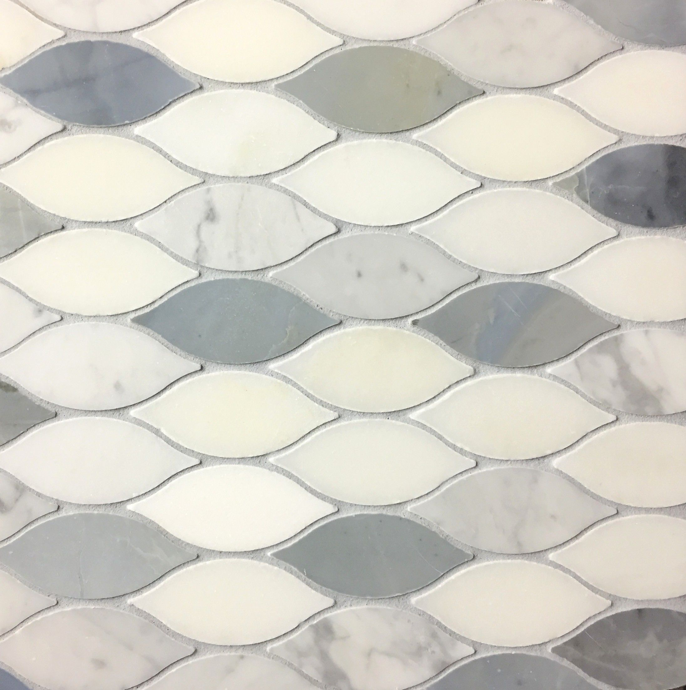 Elongated Teardrop Water Jet Tile White And Blue Carrara pertaining to size 2191 X 2204