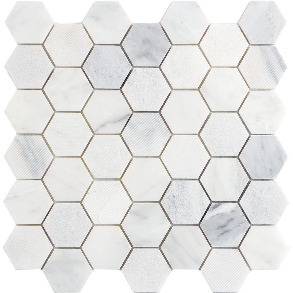 Emser Winter Frost Hexagon Mix 12 In X 12 In X 10 Mm Marble Mosaic Tile 098 Sq Ft for dimensions 1000 X 1000