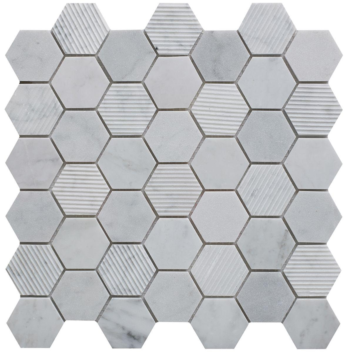 Fog Stone Hexagon Mixed Finish Marble Mosaic Tile 30x30cm intended for measurements 1181 X 1198
