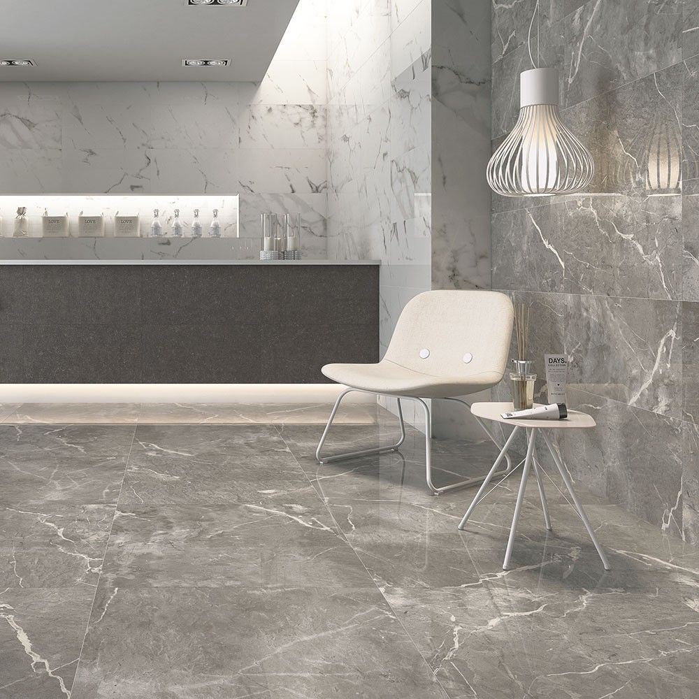 Grey Esparada Marble Effect Polished 600x600 Tiles with regard to size 1000 X 1000