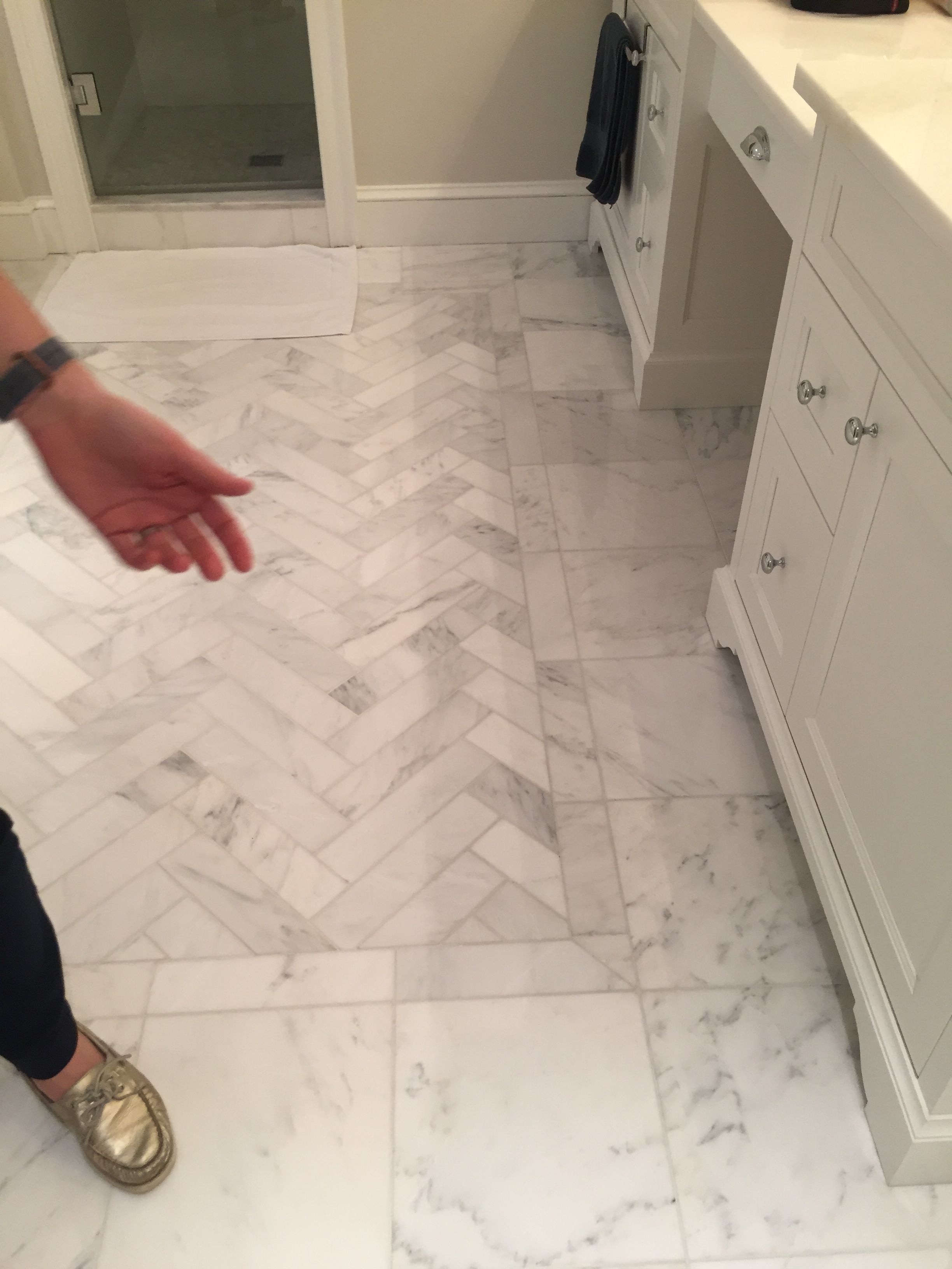 Herringbone Pattern Inset Surrounded 12x12 White Carrara regarding sizing 2448 X 3264