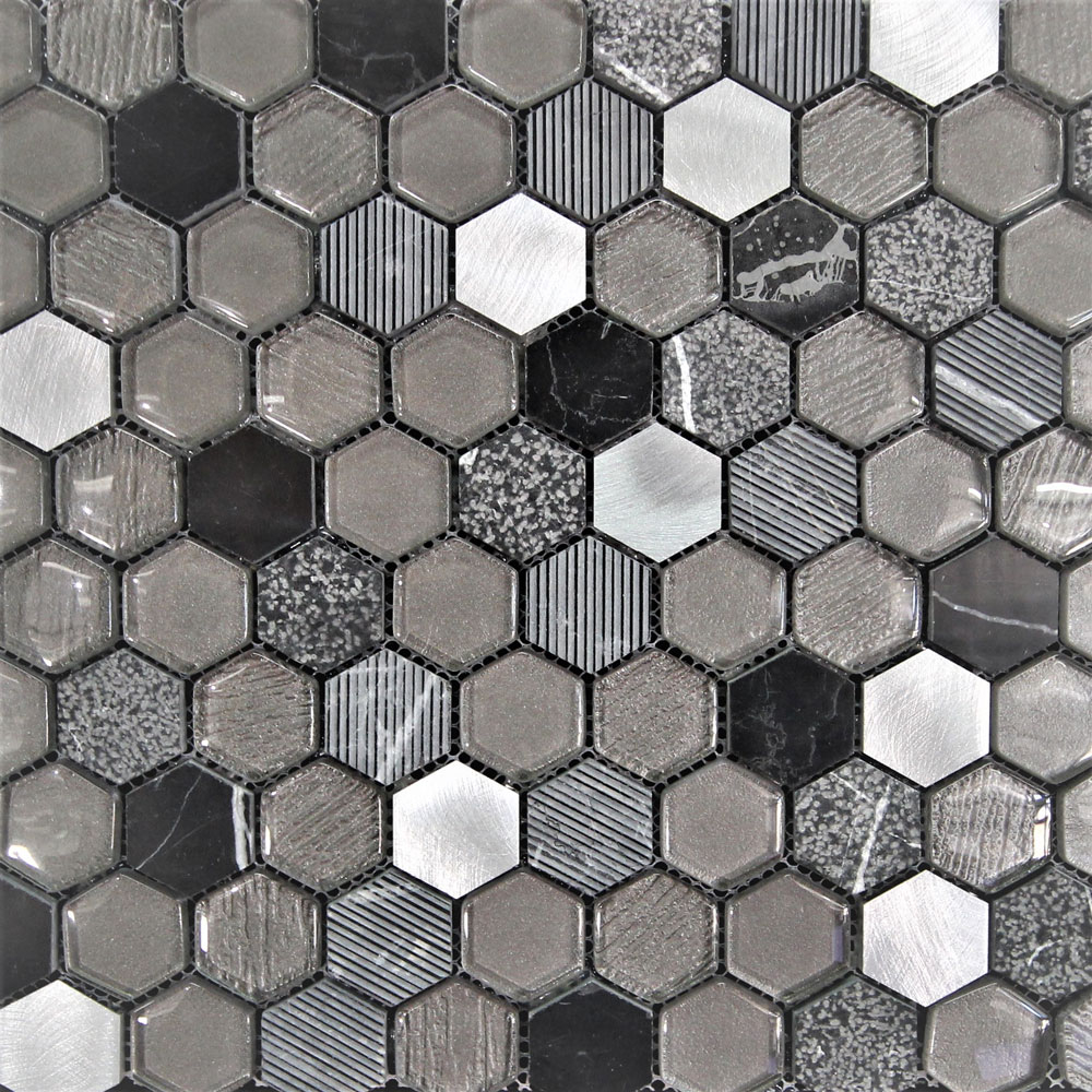 Hexagon Black Marble Mixed And Aluminum Mosaic within sizing 1000 X 1000
