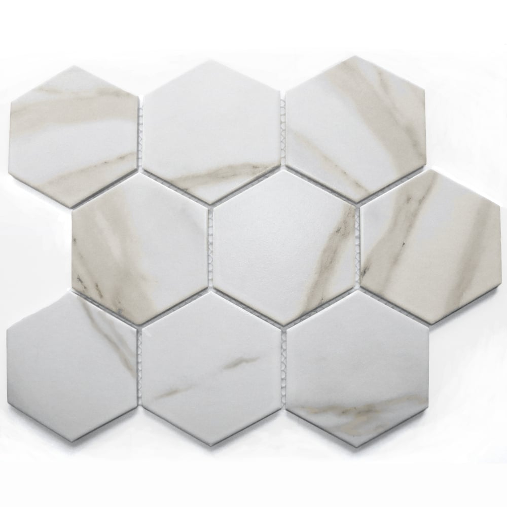 Hexagon Calacatta Matt 95cm X 95cm Mosaic Tile pertaining to size 1000 X 1000