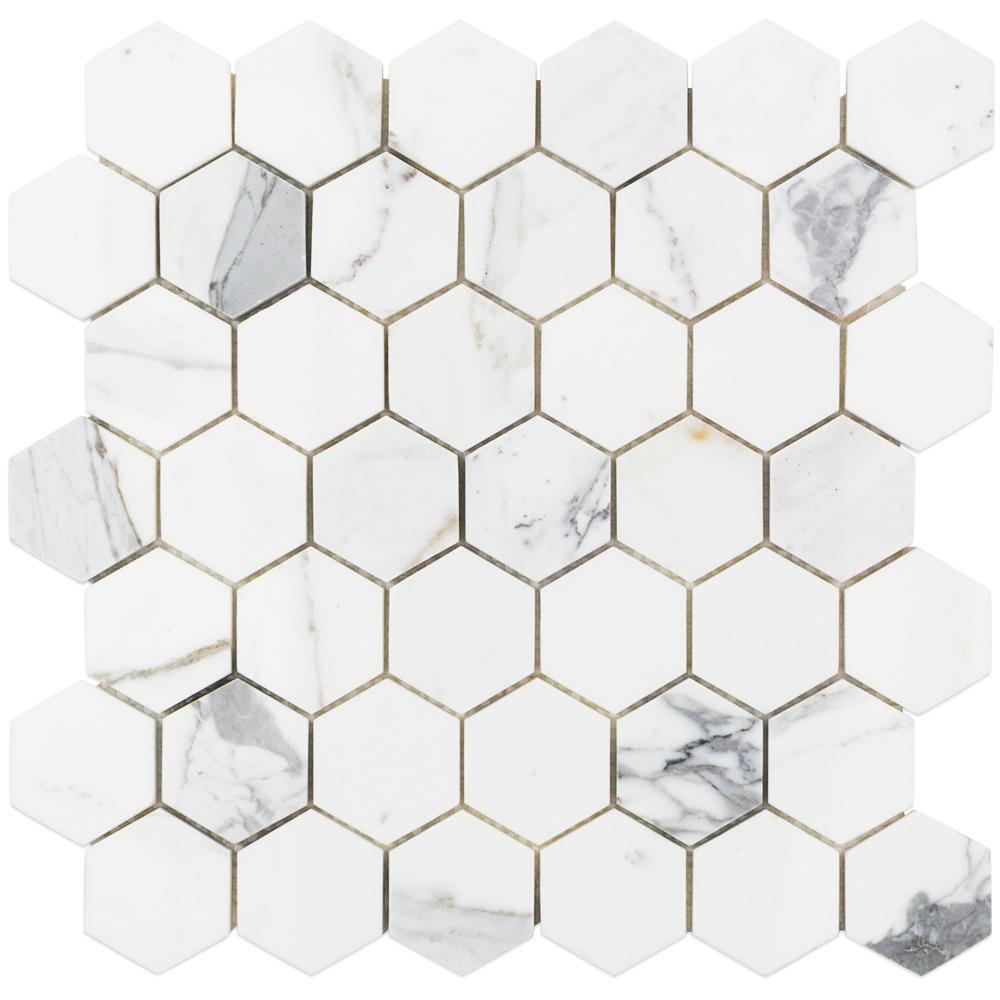 Ivy Hill Tile Hexagon Calacatta Marble Mosaic 3 In X 6 In X 10 Mm Tile Sample regarding proportions 1000 X 1000