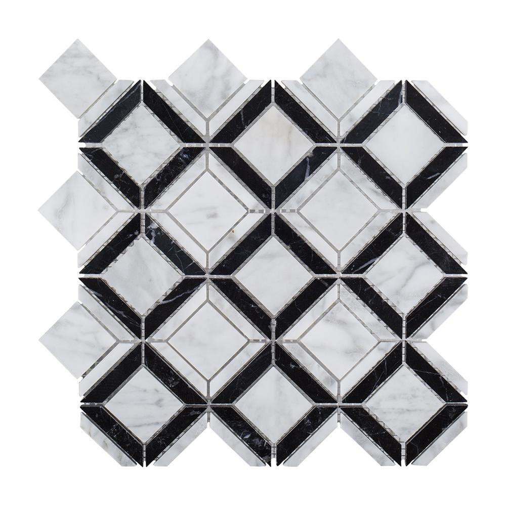 Jeff Lewis Carlyle Nero Marquina 11 18 In X 11 18 In X 8 Mm Marble Mosaic Floor And Wall Tile in size 1000 X 1000