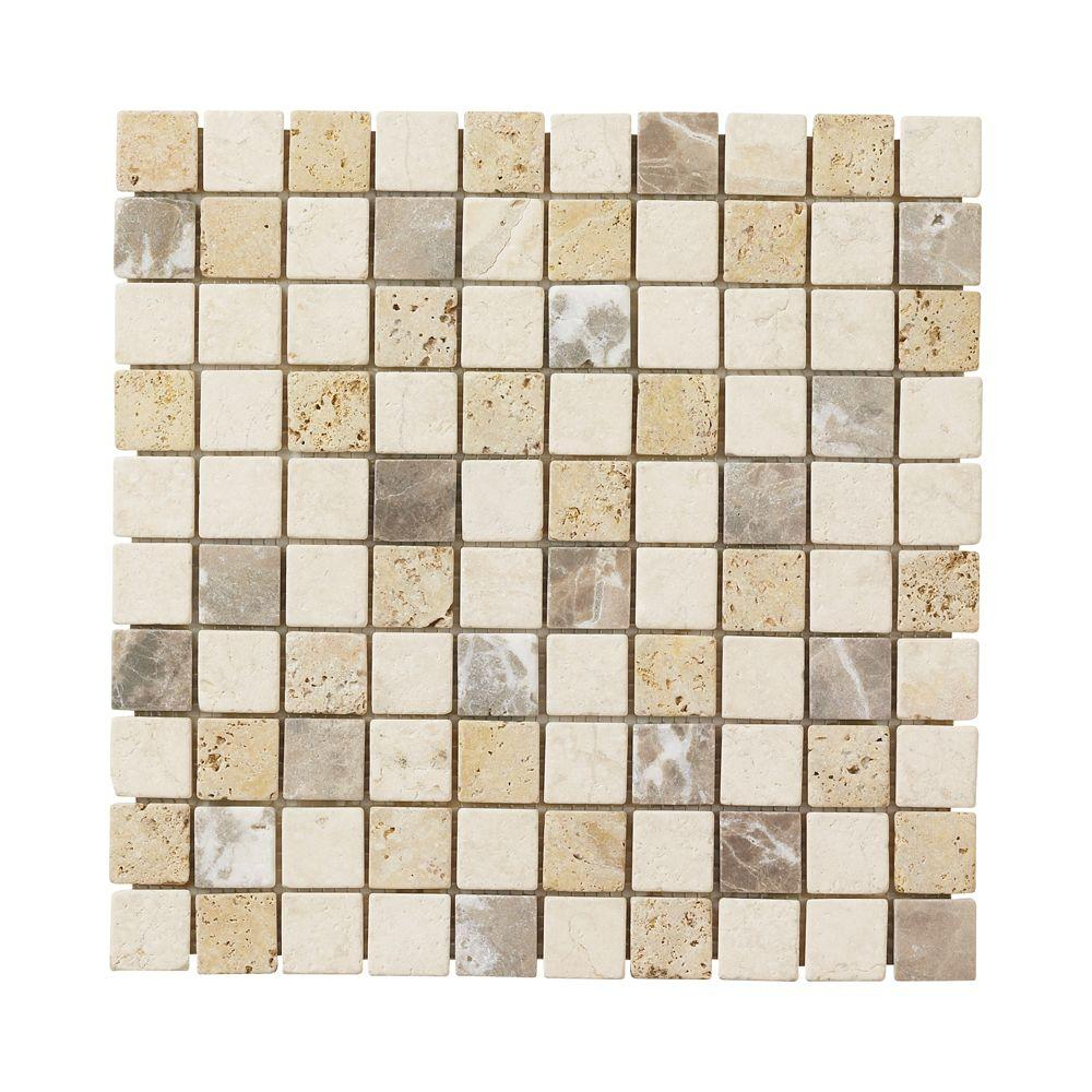 Jeffrey Court Giallo Sienna Medley 12 In X 12 In X 8 Mm Travertine Marble Mosaic Floorwall Tile throughout measurements 1000 X 1000