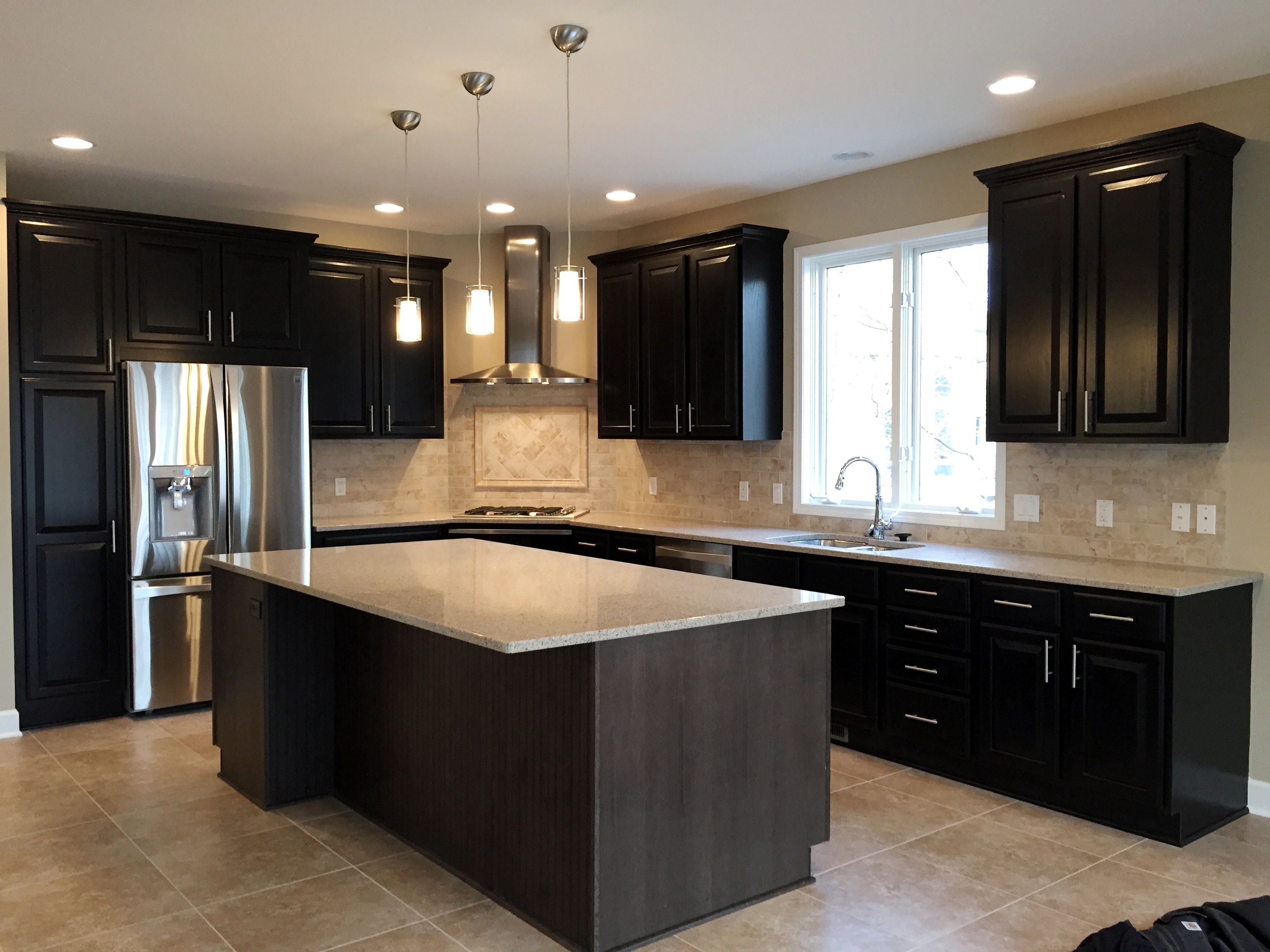 Kitchen Ceramic Tile Floors Dark Stained Cabinets With regarding size 3264 X 2448