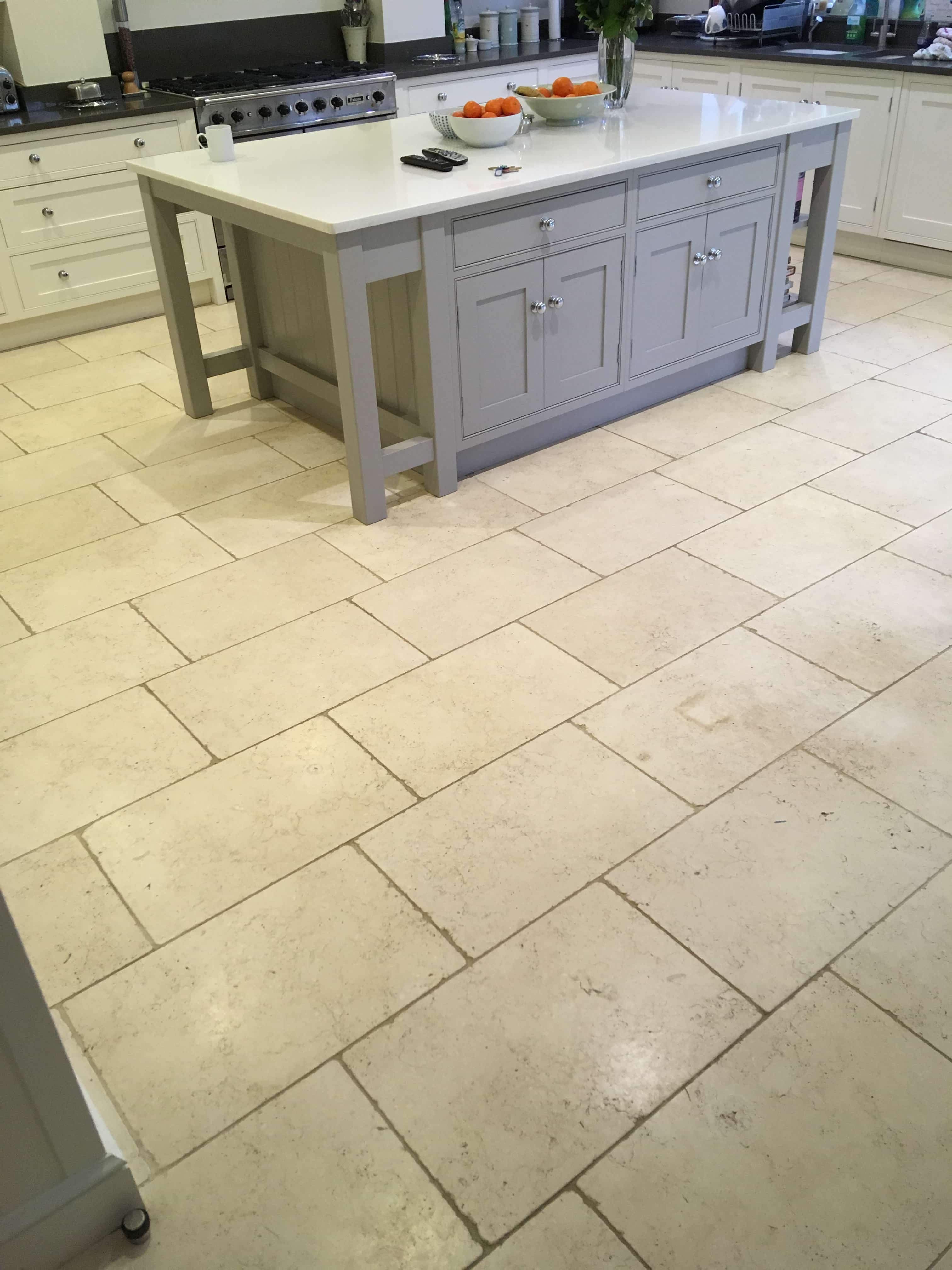 Large Limestone Tiled Kitchen Floor Cleaned And Sealing In for sizing 3024 X 4032