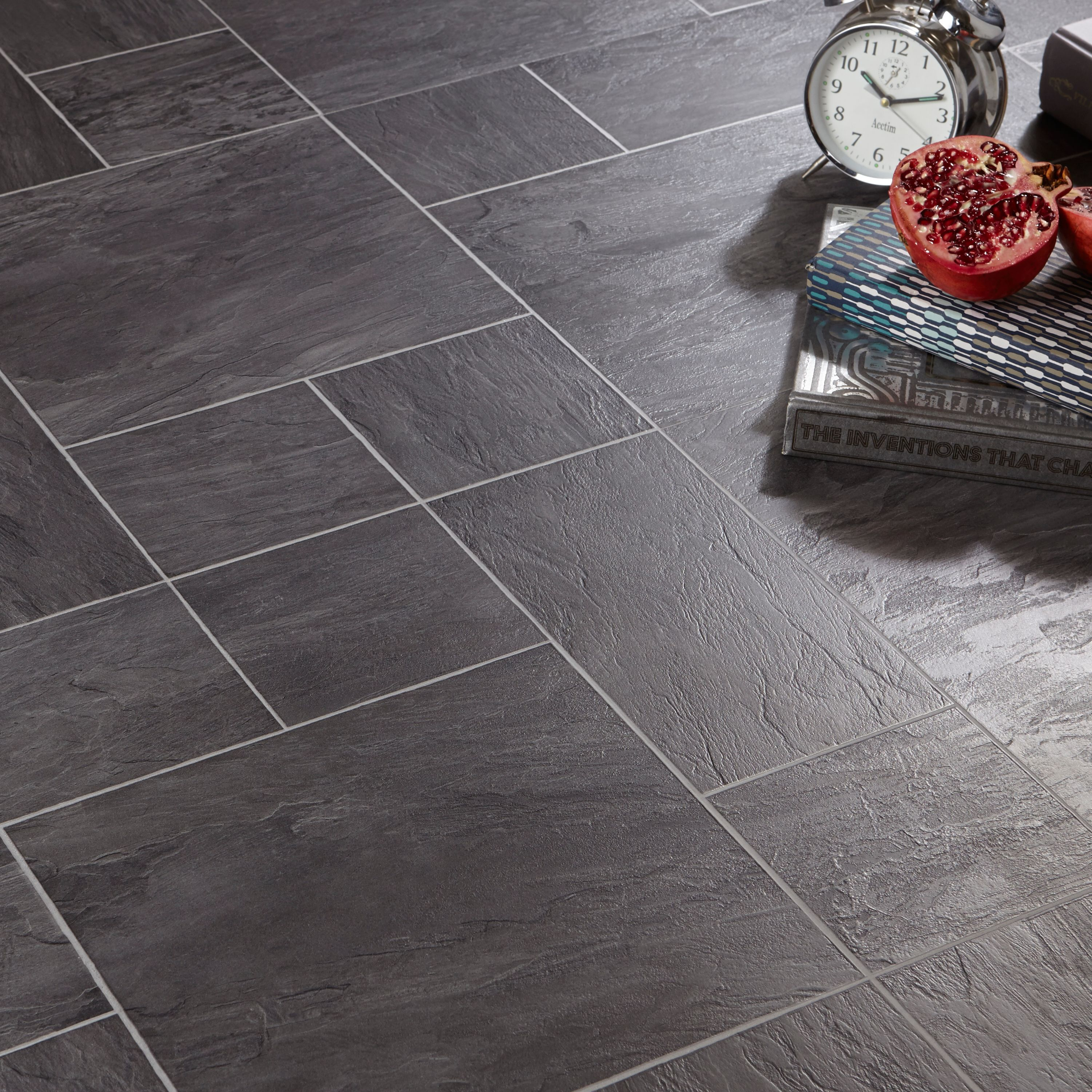 Libretto Black Slate Tile Effect Laminate Flooring 186 M with regard to proportions 3001 X 3001