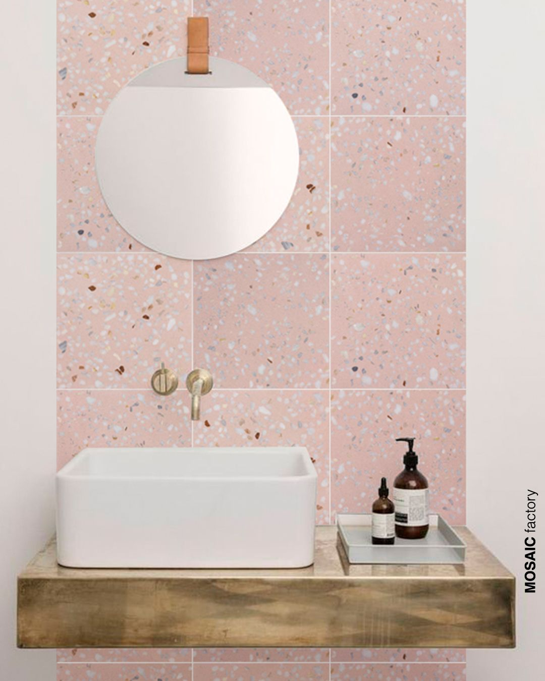 Light Pink Terrazzo Tile On Bathroom Wall Vanity Backsplash with measurements 1080 X 1350