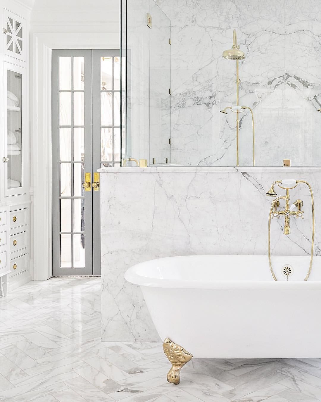 Marble Bathroom With White And Brass Claw Foot Tub In 2019 with size 1080 X 1350