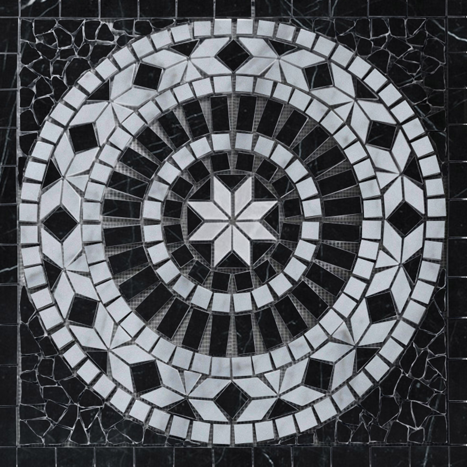 Medallion Mosaic Tile Black And Carrara White Marble Polished in sizing 1600 X 1600