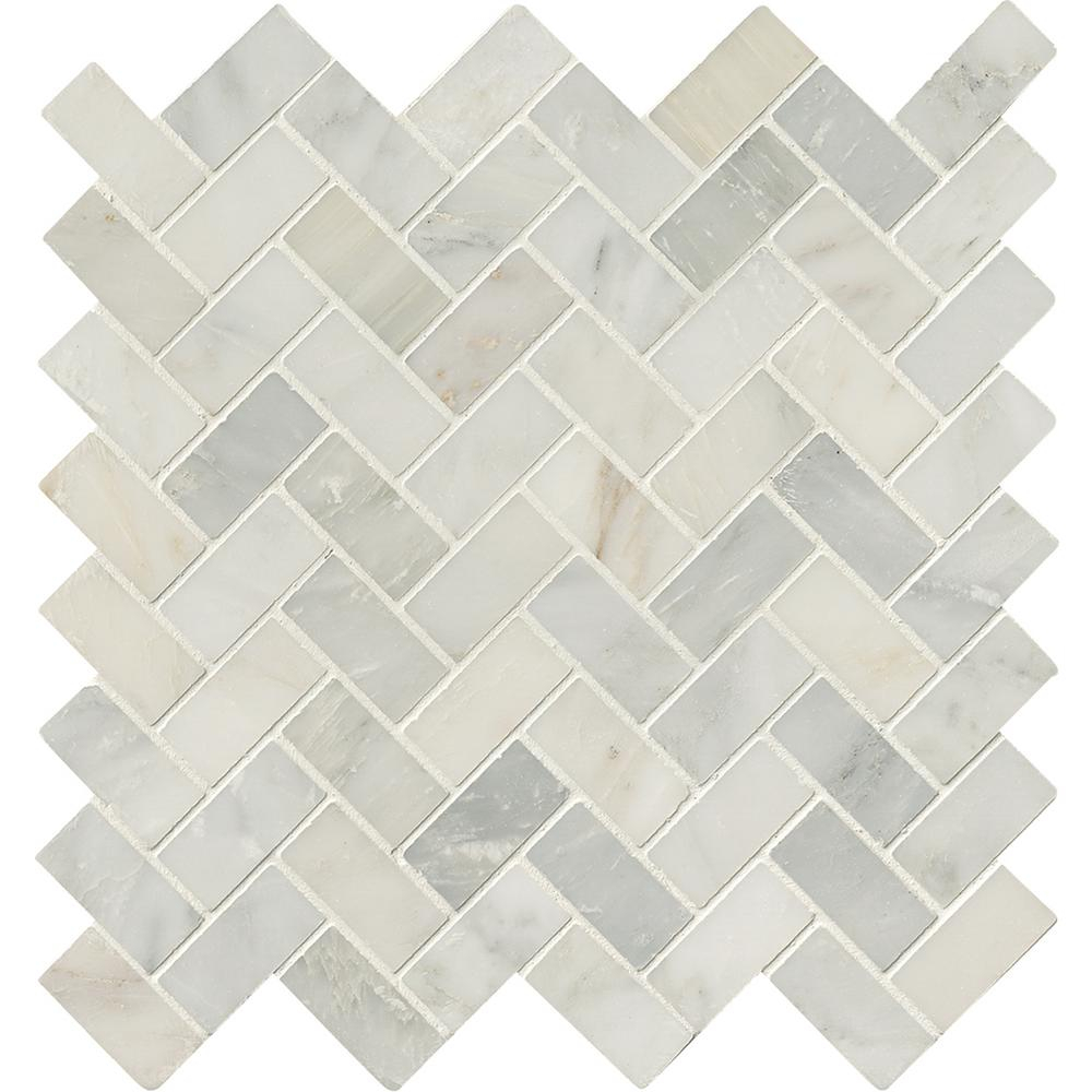 Msi Arabescato Carrara Herringbone Pattern 12 In X 12 In X 10 Mm Honed Marble Mesh Mounted Mosaic Tile 10 Sq Ft Case regarding dimensions 1000 X 1000