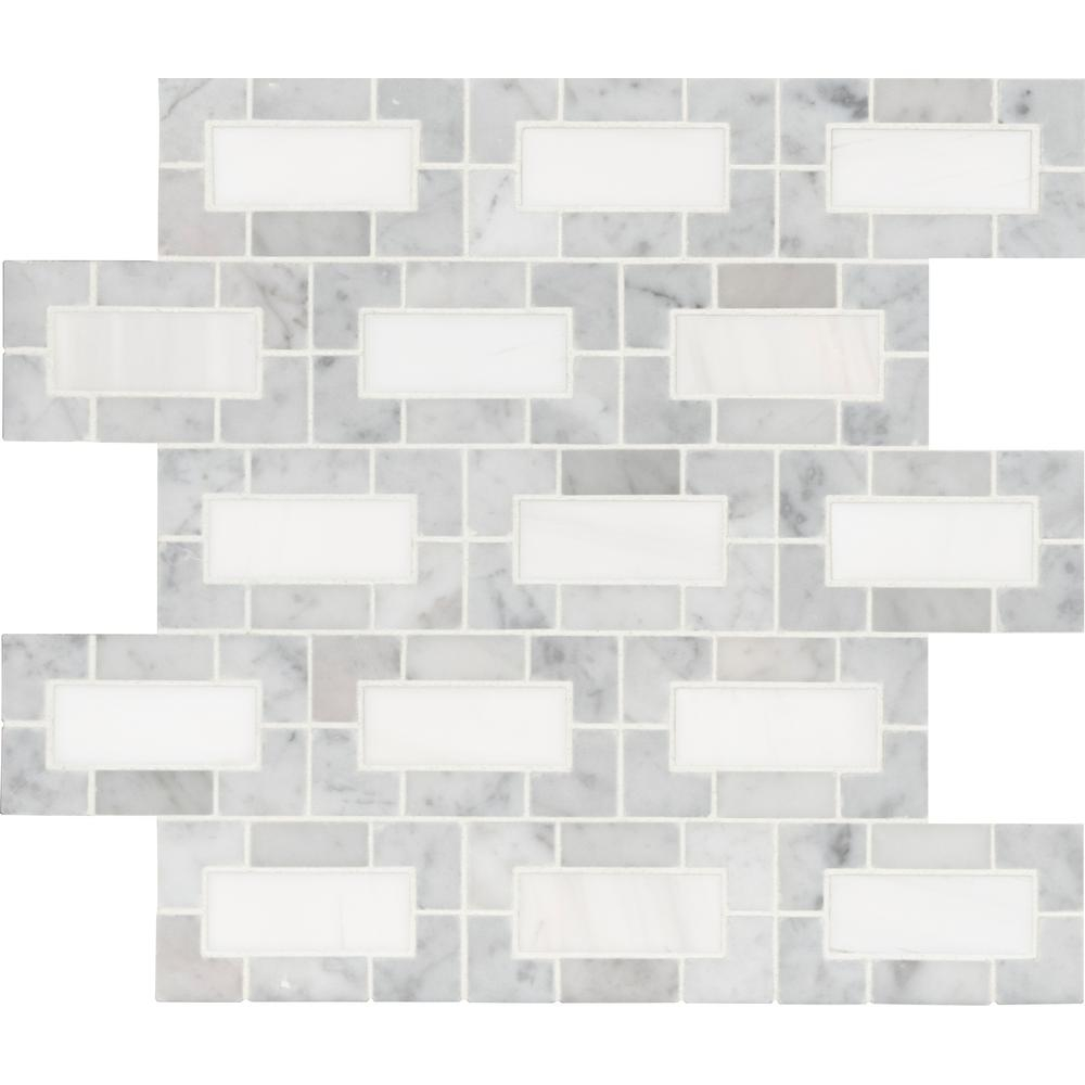 Msi Bianco Dolomite Lynx 12 In X 12 In X 10mm Polished Marble Mesh Mounted Mosaic Tile 10 Sq Ft Case inside size 1000 X 1000