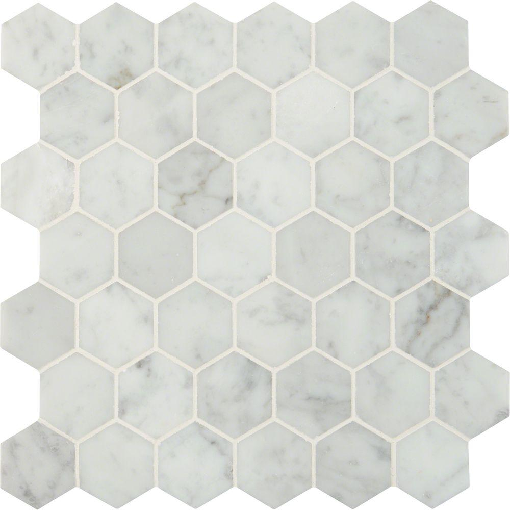 Msi Carrara White Hexagon 12 In X 12 In X 10 Mm Polished Marble Mesh Mounted Mosaic Floor And Wall Tile 10 Sq Ft Case inside measurements 1000 X 1000