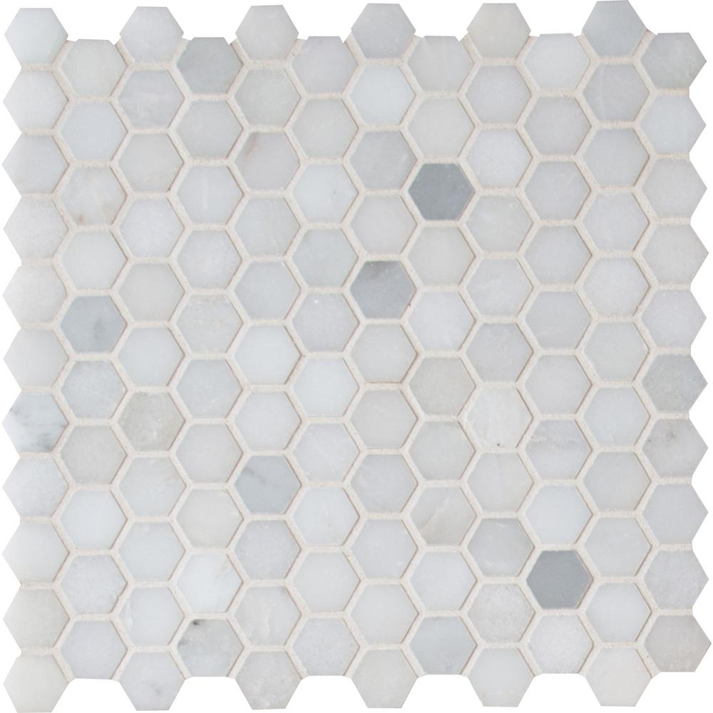 Msi Greecian White Mini Hexagon 1161 In X 1181 In X 10 Mm Polished Marble Mesh Mounted Mosaic Tile regarding measurements 1000 X 1000