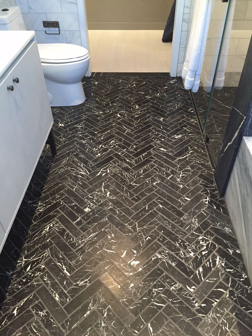 Nero Marquina Marble Floor Tiles In Herringbone Pattern In with sizing 960 X 1280