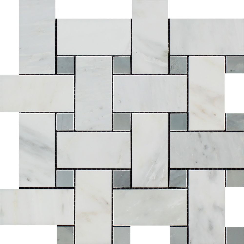 Oriental White Polished Marble Large Basketweave Mosaic Tile within dimensions 1000 X 1000