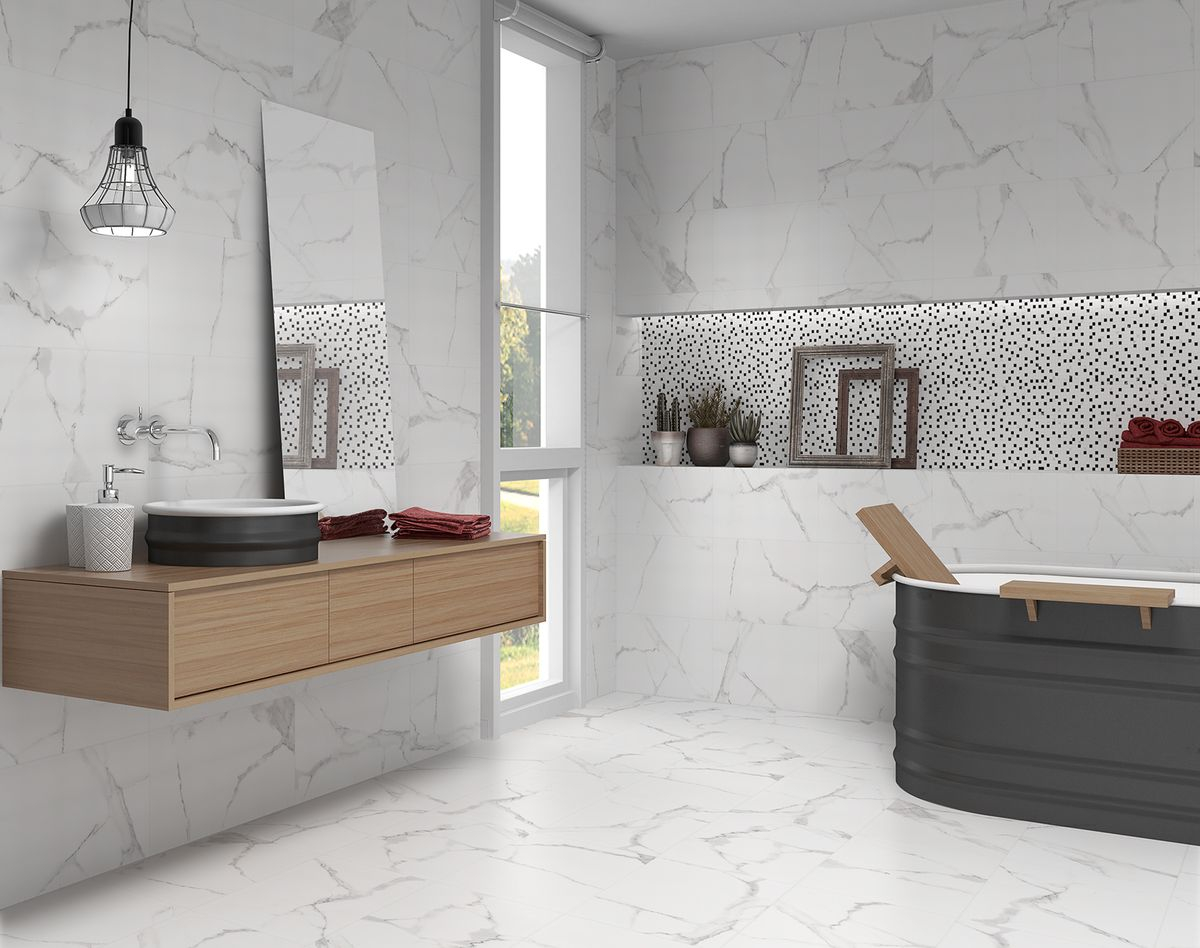 Polished Carrara Marble Effect Wall Tiles 300 X 600mm Wave Dcor Palace regarding proportions 1200 X 948