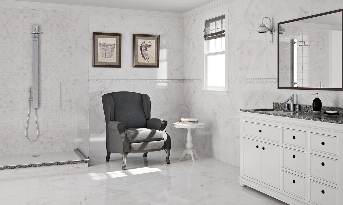 Sophisticated Carrara Marble Effect Wall Tiles 400 X 250mm Samar throughout proportions 1200 X 720