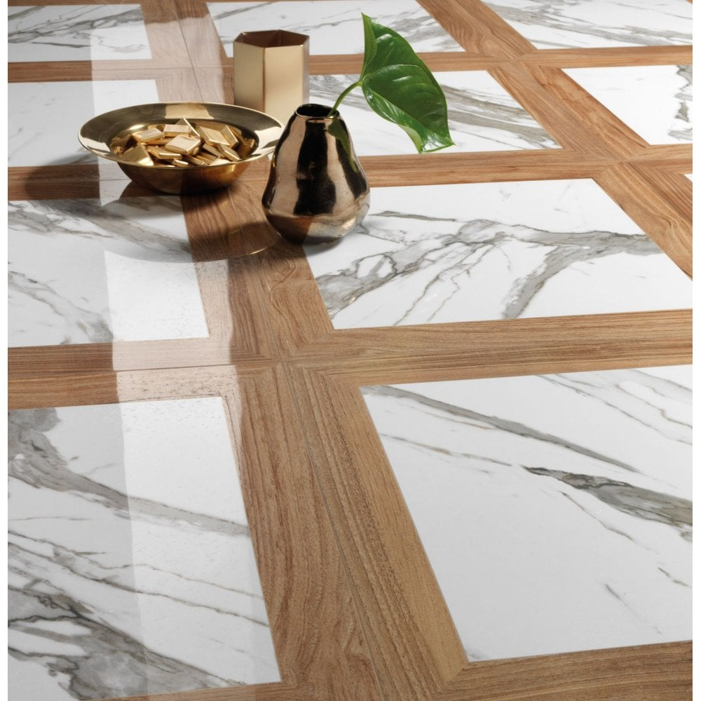 Square Calacatta Marble Wood Effect 478cm X 478cm Floor Tile for size 1000 X 1000