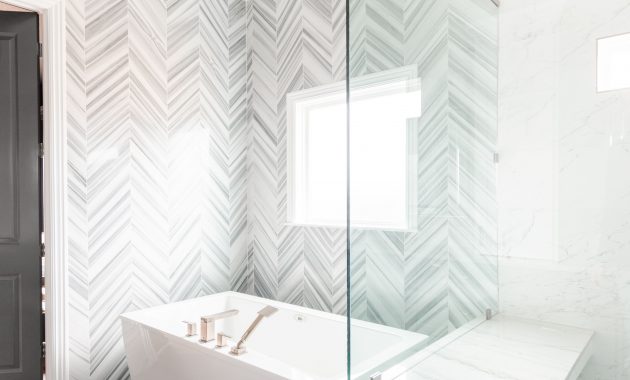 Stunning Master Bathroom W Marble Chevron Tile Wall W in measurements 3946 X 4932