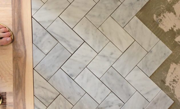 Subway Tile In A Herringbone Pattern On The Floor intended for size 1200 X 1600