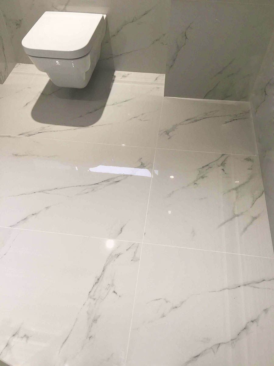 The Finish Bathroom Floor Featuring Pure White Carrara inside sizing 900 X 1200