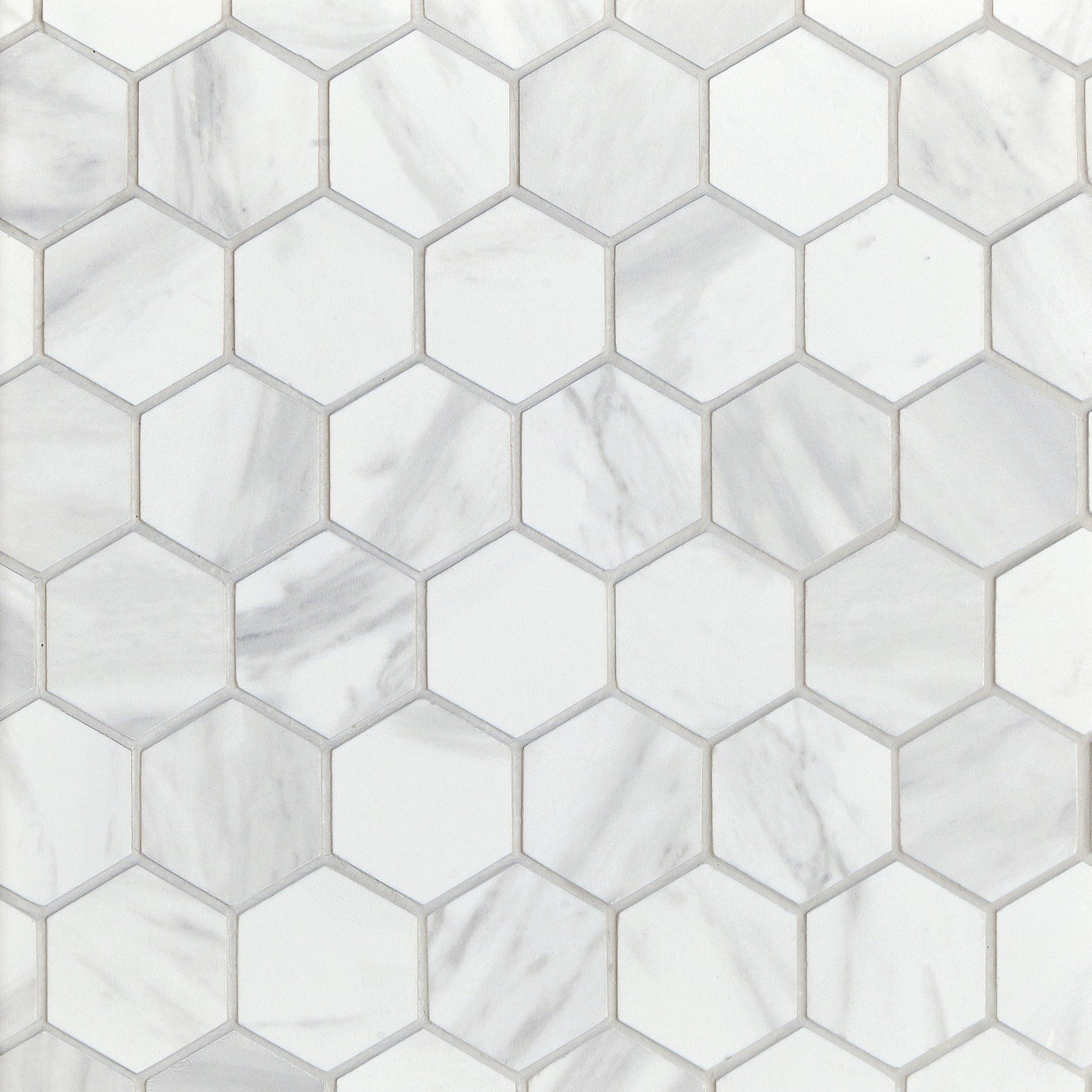 Volakas Polished Hexagon Porcelain Mosaic Tile Shower with regard to size 2500 X 2500