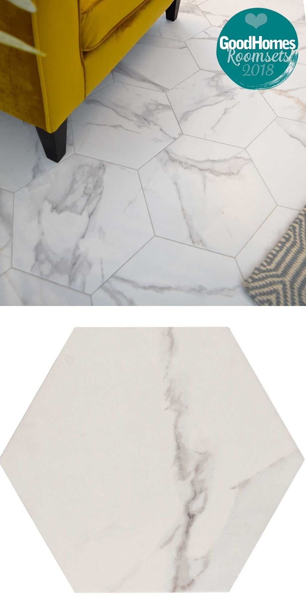 Voronoi White Marble Effect Hexagon Tiles In 2019 Room for measurements 1000 X 2000