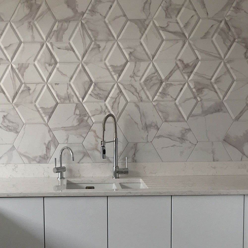 Voronoi White Marble Effect Hexagon Tiles Tiles Hexagon pertaining to proportions 1000 X 1000