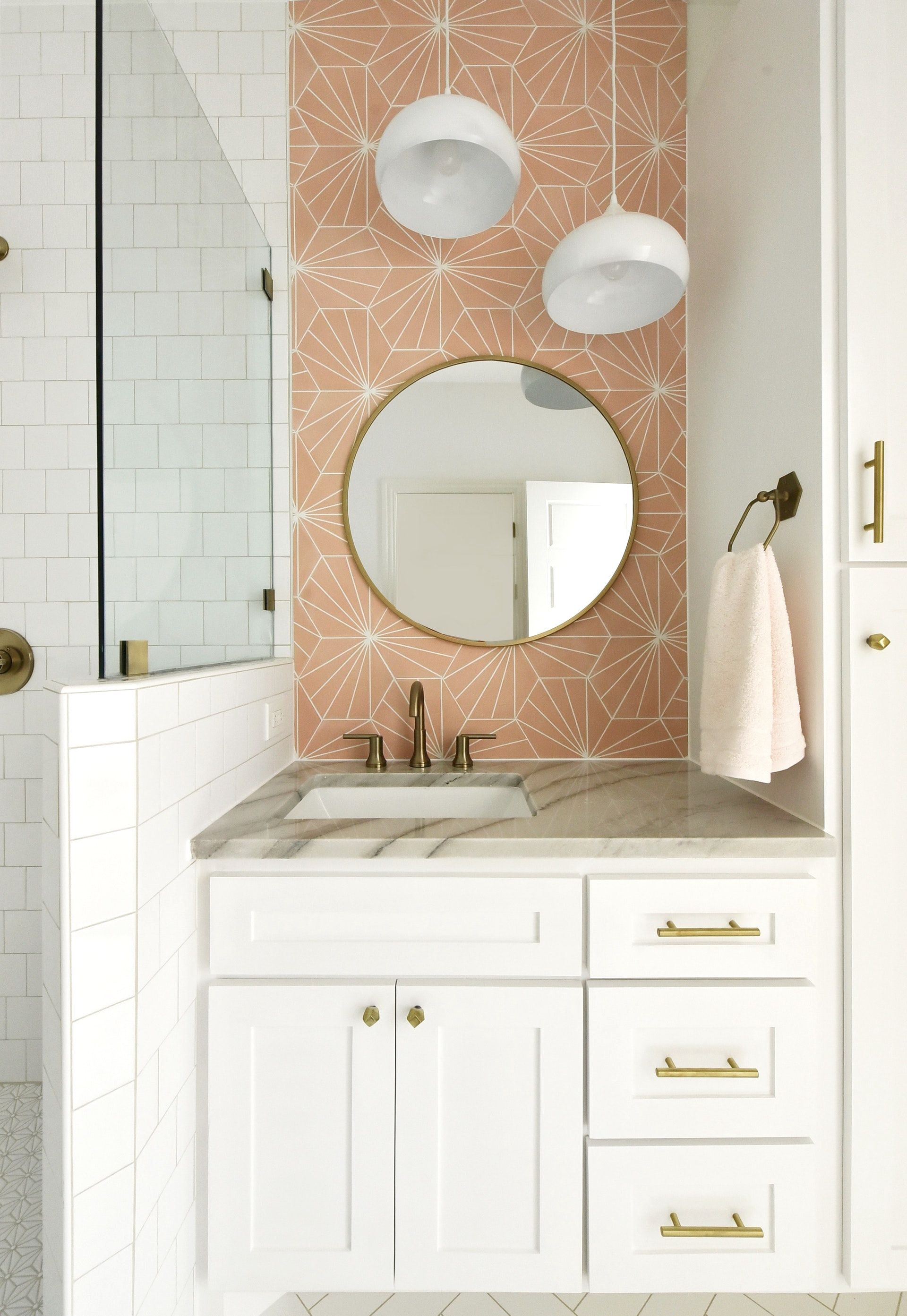 White Bathroom With Subway Tile And White Mosaic Tile inside proportions 1920 X 2786